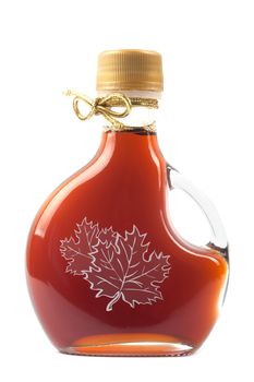 Maple Syrup Bottle isolated on a white background. Image is at 21 megapixels.