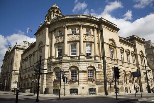 Facade of Guildhall in the City of Bath, England.