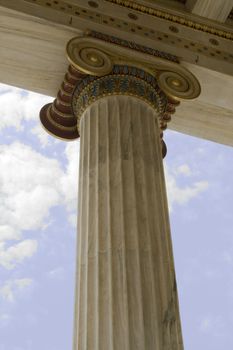 Closeup of neoclassical ionic column in Academy of Athens, Greece.