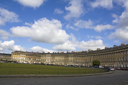 Royal Crescent in the city of Bath, Somerset, UK. Georgian architectural masterpiece.