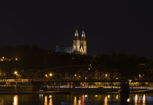 a church in Prague by night - night city