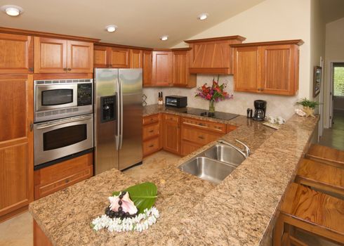 Modern Kitchen with brushed aluminum appliances.