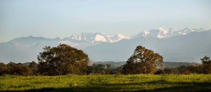The snow capped Pyrenees are found in the Aquitaine region of southwest France.