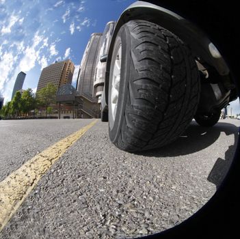 Front wheel  close up with fish eye