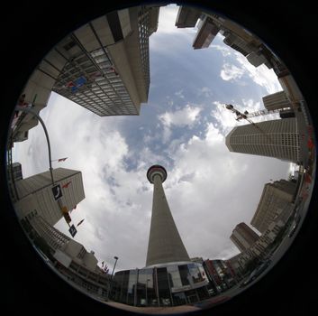 Downtown Calgary Canada  with  Fish eye