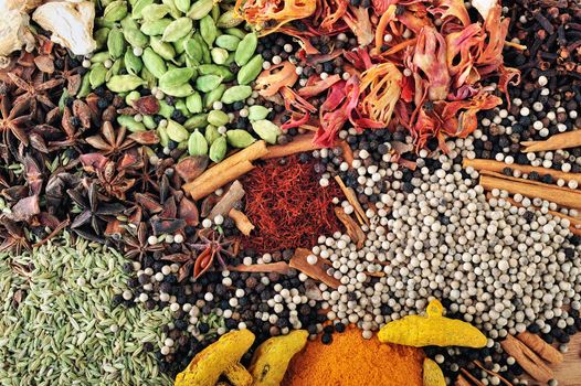 Various Indian spices on the table chef