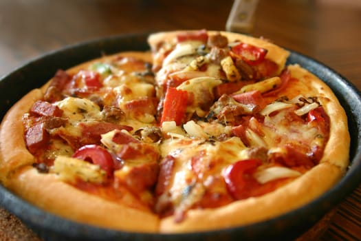Supreme Pizza served in pan