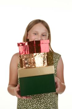 young girl carrying presents to give out