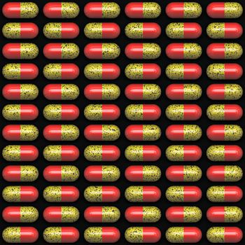 a large image of lots of pills or capsules in rows