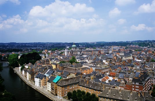 A view of the Wallonian city of Namur Belgium and the river Meuse, from the city's famous citadel.