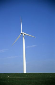 Modern windmill on a blue sky, in the Netherlands.