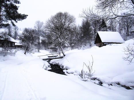 Winter, snow and ice. Tranquil winter landscape. 