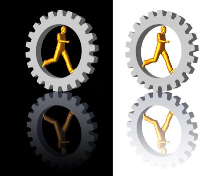 gear-man logo on white and black backgrounds - 3d illustration