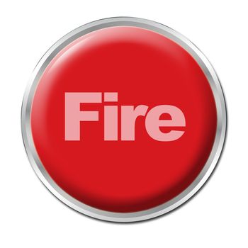 Red round button with the word Fire