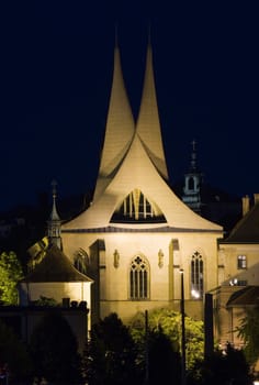 monastery Emauzy (Emmaus)  in Prague by night - night city