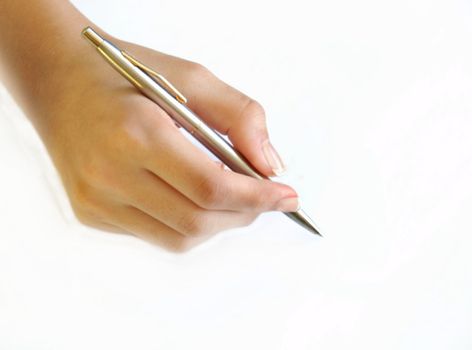hand writing by ballpoint pen on white paper isolated