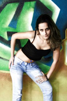Fashion Girl over graffiti background