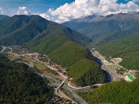 Aerial view of Krasnaya Poluana place (Sochi, Russia). The resort is slated to host the snow events (alpine and nordic) of the 2014 Winter Olympics in Sochi.