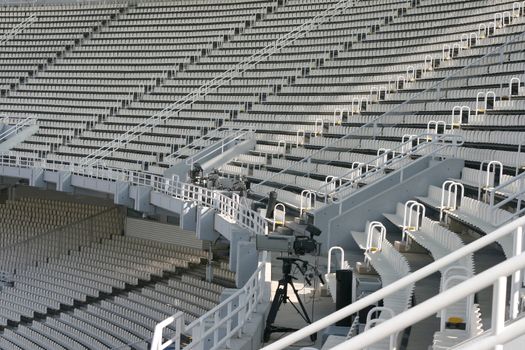 broadcasting cameras and stadium seats tiers empty detail from athens olympic stadium