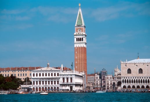 View from the sea of Saint Mark's Basilica and Doge's Palace in Saint Mark's Square