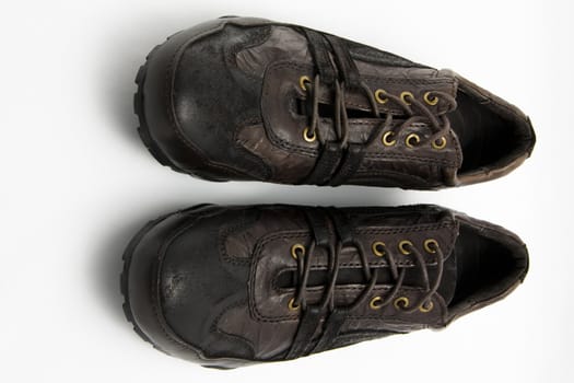 pair of brown casual leather shoes