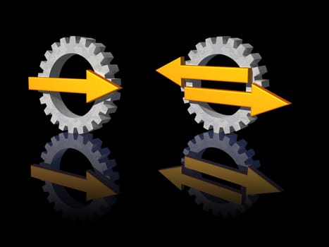 gear-pointer logos on black background - 3d illustration