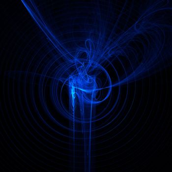 A blue swirl patten on a black background