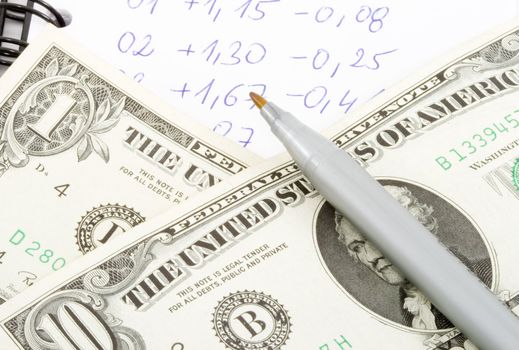 difficult financial calculations - economics background - close up