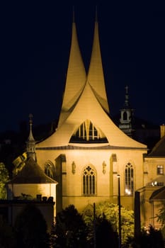 monastery Emauzy (Emmaus)  in Prague by night - night city