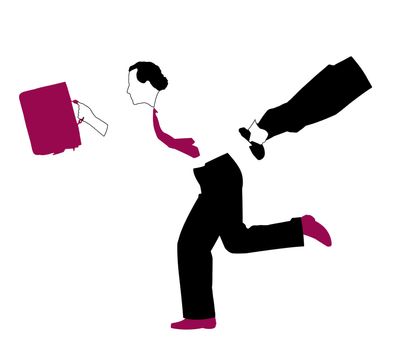 Businessman with suit and tie and red suitcase running. Illustration