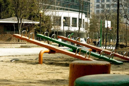 Nice playground for children with wooden seesaw located in Anyang Seoul Korea