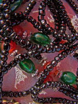 Color semiprecious beads.  Close up. Day. Background.