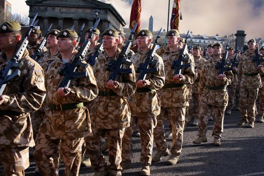 Irish Guards marching after coming home from Iraq