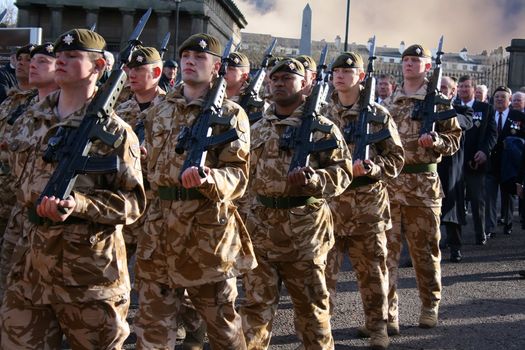 Irish Guards marching after coming home from Iraq