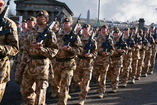 Irish Guards marching in Liverpool after coming home from a tour of duty in Iraq