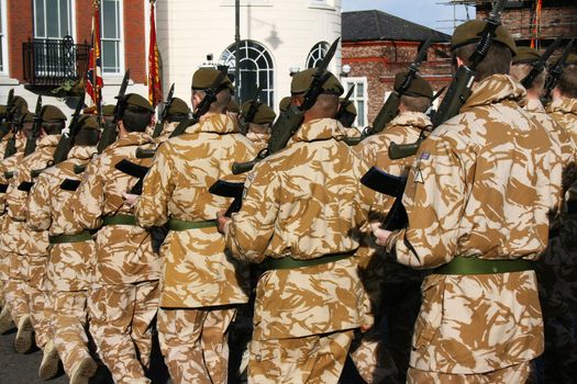 Irish Guards marching in Liverpool after coming home from a tour of duty in Iraq