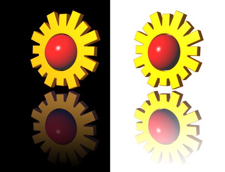 simple sun logo on white and black background - 3d illustration