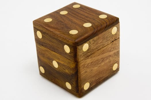 big wooden dice on white background