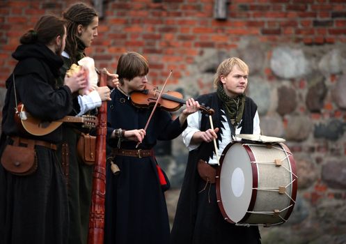 Medieval musicians during procession. Show in Kaunas