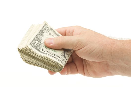 Handing Over Money Isolated on a White Background.