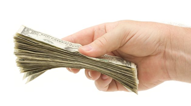 Handing Over Money Isolated on a White Background.