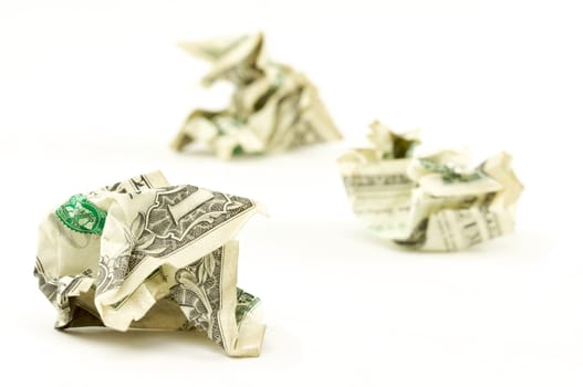 Crumpled Dollars on a White Background.