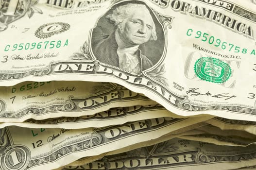 Pile of Crumpled One Dollar Bills.