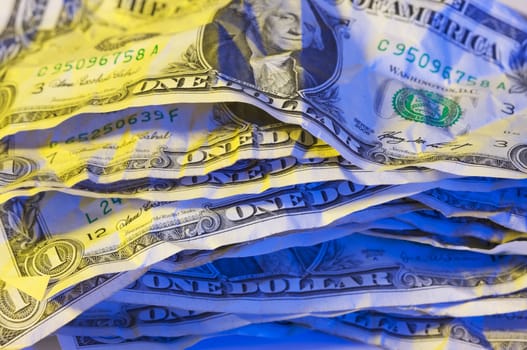 Pile of Crumpled One Dollar Bills.
