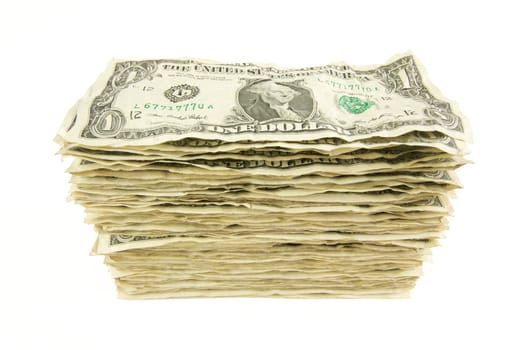 Pile of Crumpled Dollar Bills Isolated on a White Background.