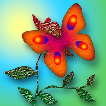 Bright butterfly on the flower sunny decoration