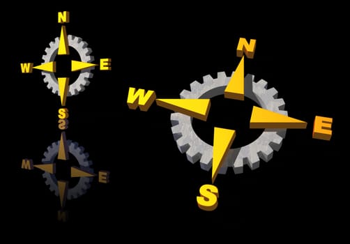 gear compass logo on black background - 3d illustration