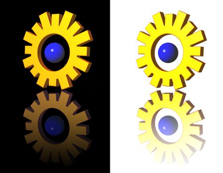 simple sun logo on white and black background - 3d illustration
