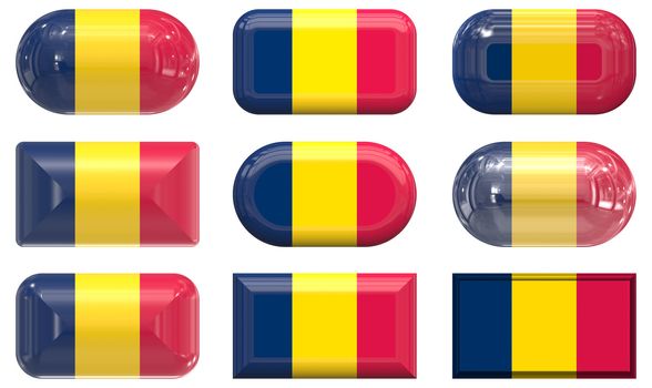 nine glass buttons of the Flag of Chad