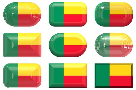 nine glass buttons of the  Flag of Benin